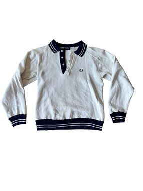 Fred Perry Vintage Sportswear Sweatshirt Collared Small White Blue Academia